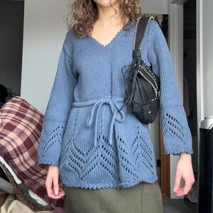 100% Cotton Blue Knit Hippie Whimsical Sweater